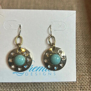 Premier Designs Gold Tone And Turquoise circle earrings